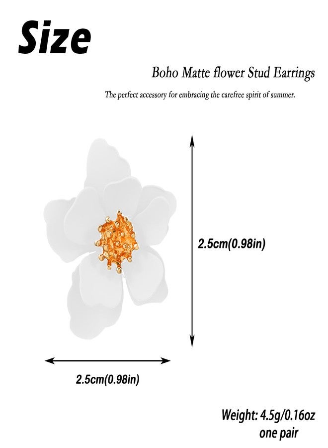 Mintolex Summer Beach Flower Earrings for Women Boho Matte Stud Earrings Layered Floral Petals Earrings with Gold Flower Bud Pink Blue White Yellow Green Pack of 5 Pairs - Image 5